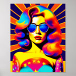 Funky Retro Pop Art Fashion Poster<br><div class="desc">Lassen Sie sich mit diesem atemberaubenden Pop Kunstwerk zurück in die Tage des Friedens, der Liebe und der Blume Power transportieren. Ein faszinierendes psychedelisches Mädchen, das eine trendige Sonnenbrille verbindet, strahlt vor dem Hintergrund der ikonischen US Flagge. Mit seinen kühnen Farbtönen, dem Retro-Groovy-Ambiente und dem modernen Pop-Kunstdesign ist dieses Werk...</div>