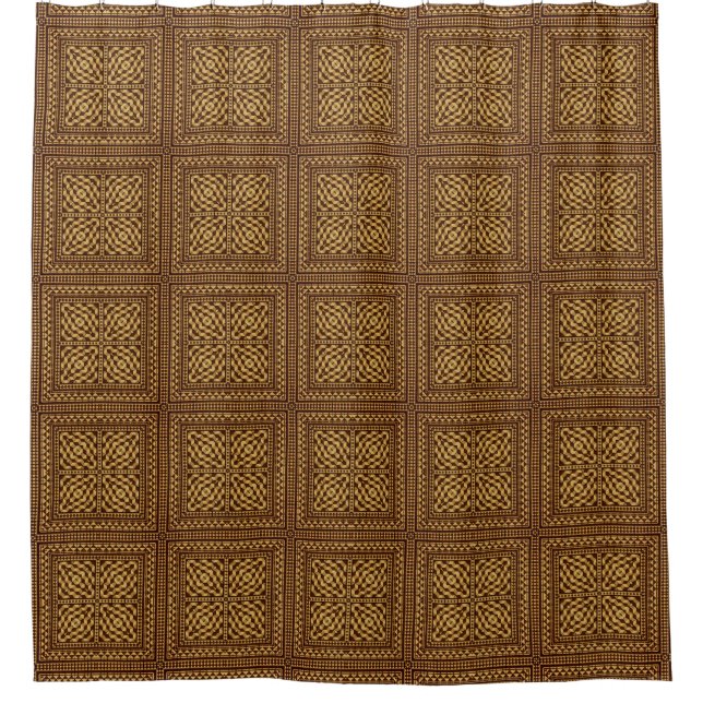Funky Retro Square Tile Muster, Herbstbraun Duschvorhang (Vorderseite)