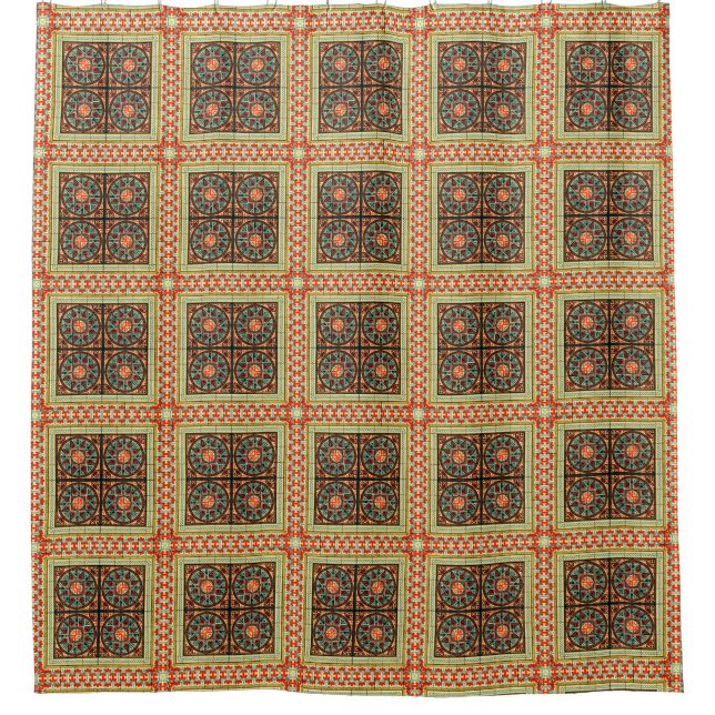 Funky Retro Square und Circle Tile Pattern Duschvorhang (Vorderseite)