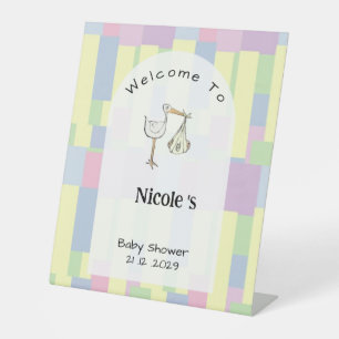 Funky Retro Storch Lieferung Babyparty Willkommen Sockelschild