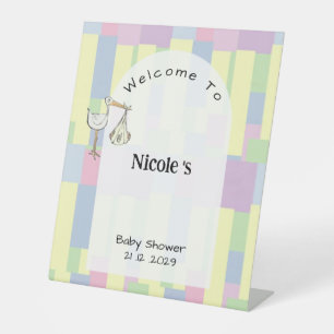 Funky Retro Storch Lieferung Babyparty Willkommen Sockelschild