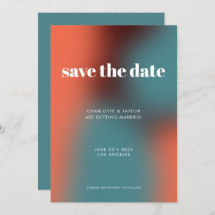 Funky Retro Turquoise Orange Gradient Wedding Save The Date