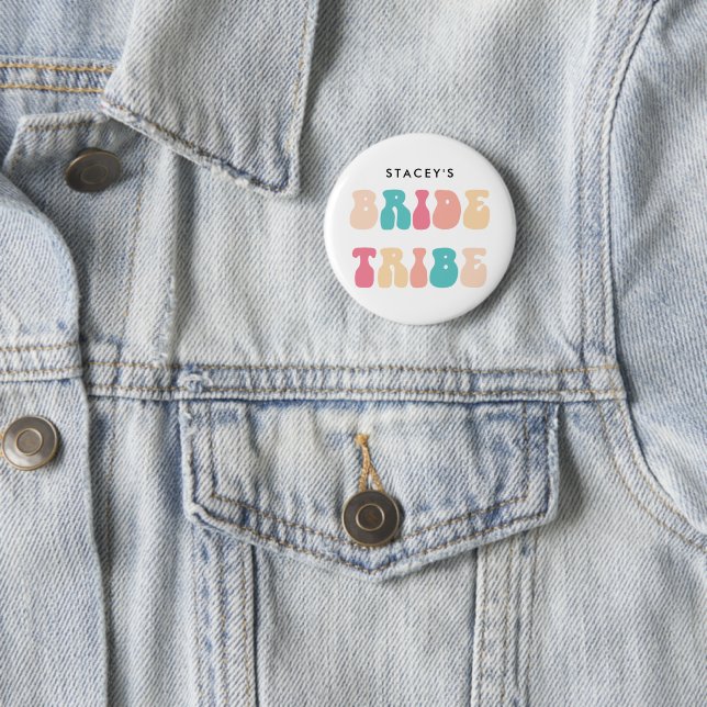 Funky Retro Vintag Bride Tribe Bachelorette Button (Beispiel)
