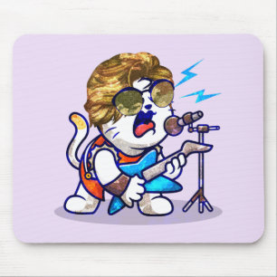 Funky Rockstar Cat - Cool Music Lover Kitty Mousepad