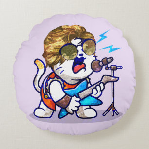 Funky Rockstar Cat - Cool Music Lover Kitty Rundes Kissen