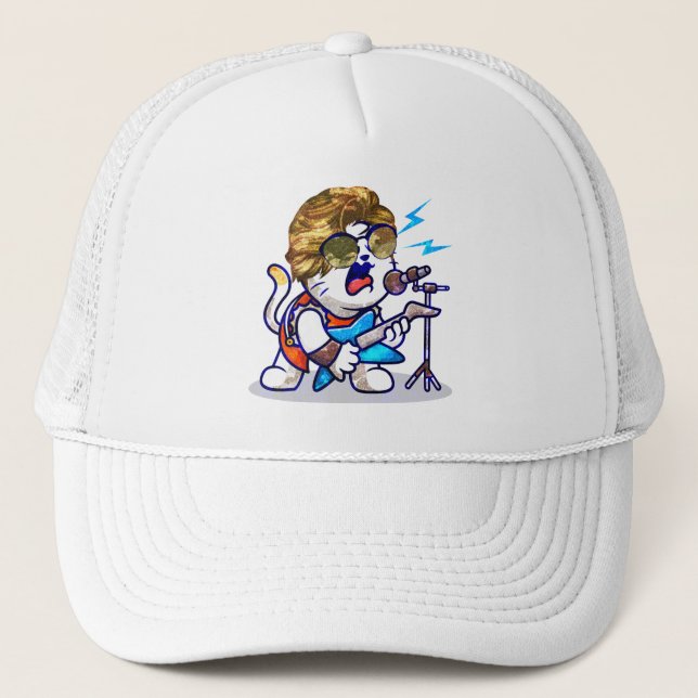 Funky Rockstar Cat - Cool Music Lover Kitty Truckerkappe (Vorderseite)