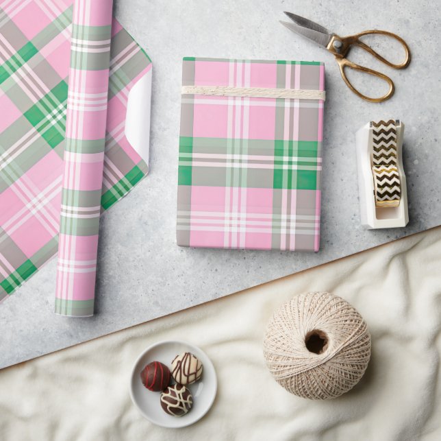 Funky rosa und grünes Kariertes Tartan-Muster Geschenkpapier (Kunsthandwerk)