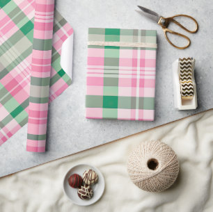 Funky rosa und grünes Kariertes Tartan-Muster Geschenkpapier