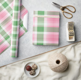 Funky rosa und grünes Kariertes Tartan-Muster Geschenkpapier