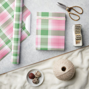 Funky rosa und grünes Kariertes Tartan-Muster Geschenkpapier