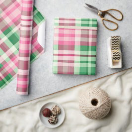 Funky rosa und grünes Kariertes Tartan-Muster Geschenkpapier