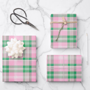 Funky rosa und grünes Kariertes Tartan-Muster Geschenkpapier Set