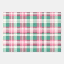 Funky rosa und grünes Kariertes Tartan-Muster Geschenkpapier Set