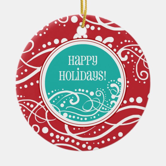 Funky rote u. aquamarine keramik ornament (Vorne)