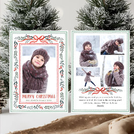 Funky Sage Green Christmas Bow Ribbon 5 Photo Feiertagskarte