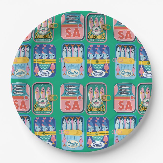 Funky Sardine Küstenmeeresfrüchte Pappteller (Vorderseite)