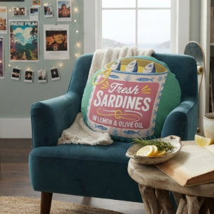 Funky Sardine Küstenmeeresfrüchte Rundes Kissen