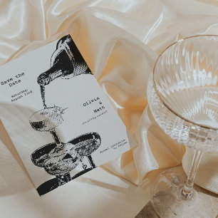 Funky Save the Date Retro Champagne Tower Y2K Einladung