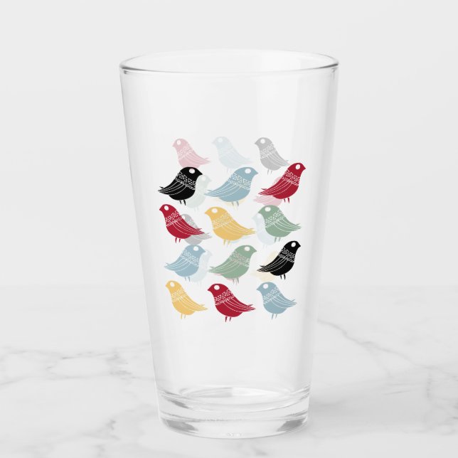 Funky Scandi Birds Mitte Jahrhundert Moderne Glas (Vorderseite)