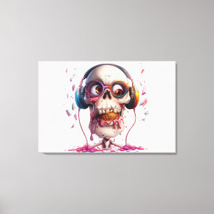 💀🍦 Funky-Schädel mit Kopfhörern Kunstprint 🍦💀 Leinwanddruck