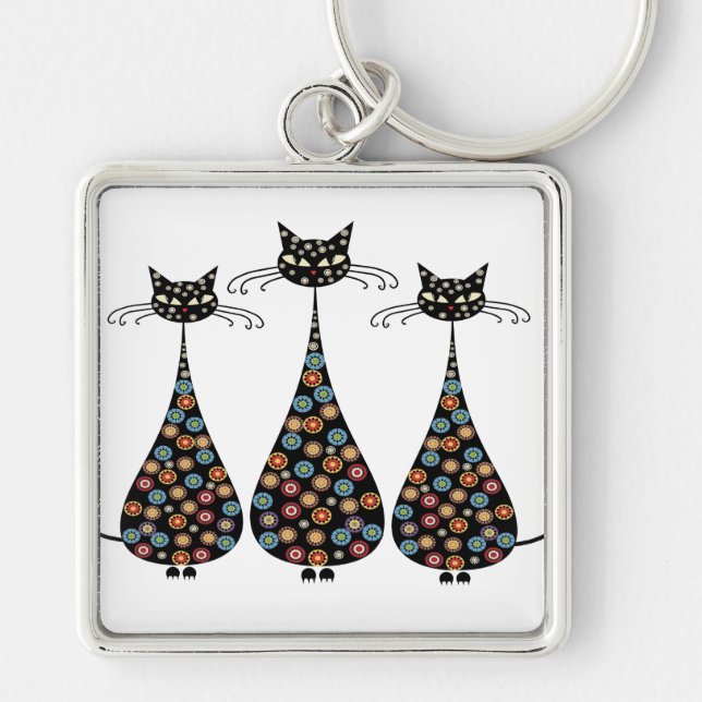 Funky schwarze Katzen-Schlüsselanhänger Schlüsselanhänger (Vorne)