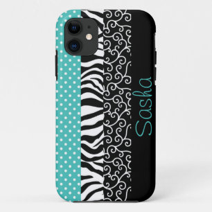 Funky schwarze und blaue Muster personalisiert Case-Mate iPhone Hülle