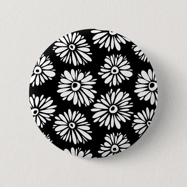 Funky Schwarzweiß-Blume Button (Vorderseite)