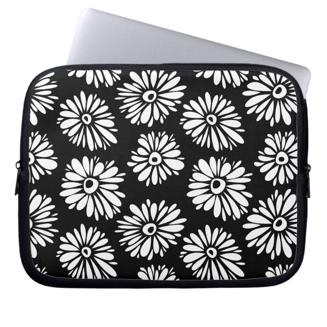Funky Schwarzweiß-Blume Laptopschutzhülle (Vorderseite)