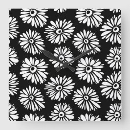 Funky Schwarzweiß-Blume Quadratische Wanduhr