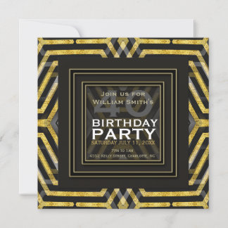 Funky Scifi Black Gold Geometry 40. Geburtstag Einladung