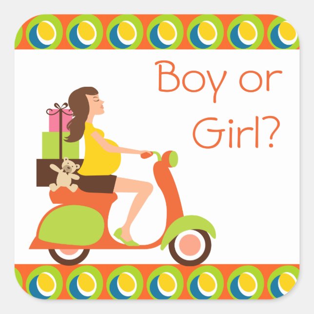 Funky Scooter-Mama als Gender-Reveal-Party Quadratischer Aufkleber (Vorderseite)