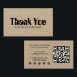 Funky Script Chic Kraft Order Danke Minimal QR Visitenkarte<br><div class="desc">Zeigen Sie Ihren Stil mit einem eleganten Skript vor der Visitenkarte, um Ihren Kunden für ihren Kauf zu danken. Soziale Mediensymbole auf der Rückseite. Behalt alle oder nur die, die du brauchst. Stellen Sie sicher, dass Sie Ihre Website zum QR-Code hinzufügen oder löschen, wenn Sie es vorziehen. Ideal für Online-Shops...</div>