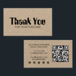 Funky Script Chic Kraft Order Danke Minimal QR Visitenkarte<br><div class="desc">Zeigen Sie Ihren Stil mit einem eleganten Skript vor der Visitenkarte, um Ihren Kunden für ihren Kauf zu danken. Soziale Mediensymbole auf der Rückseite. Behalt alle oder nur die, die du brauchst. Stellen Sie sicher, dass Sie Ihre Website zum QR-Code hinzufügen oder löschen, wenn Sie es vorziehen. Ideal für Online-Shops...</div>