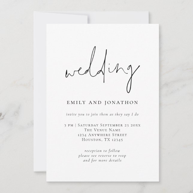 Funky Script QR Code Schwarz Weiß Hochzeit Einladung (Vorderseite)