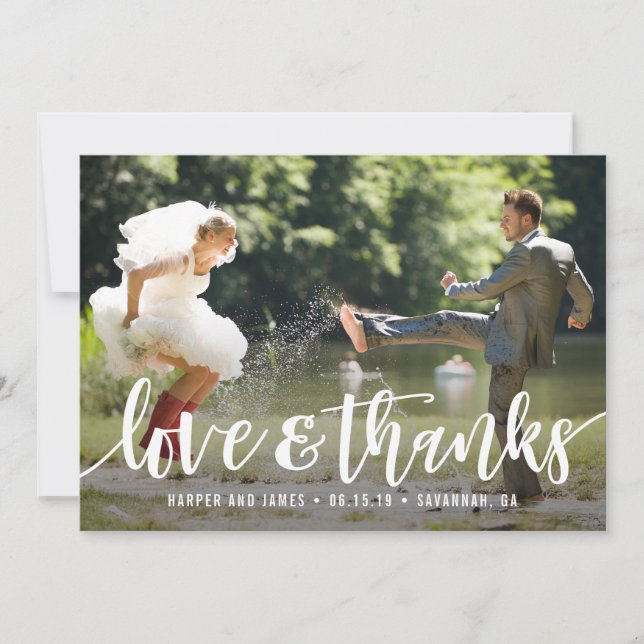 Funky Script Wedding danke Foto Card (Vorderseite)