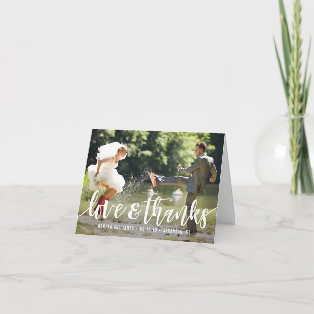 Funky Script Wedding Vielen Dank Foto Card Dankeskarte (Vorderseite)