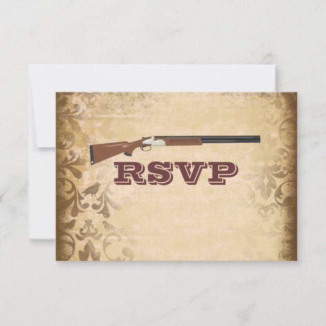 Funky Shotgun Mariage Brown Damask Cartes RSVP (Devant)