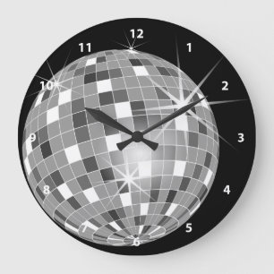 Funky silberne Glitzer-Disco-Ball-Uhr Große Wanduhr