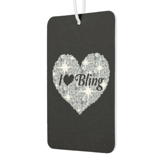 Funky silver 'I Liebe Bling' zitierte Rautenherz Autolufterfrischer (Links)