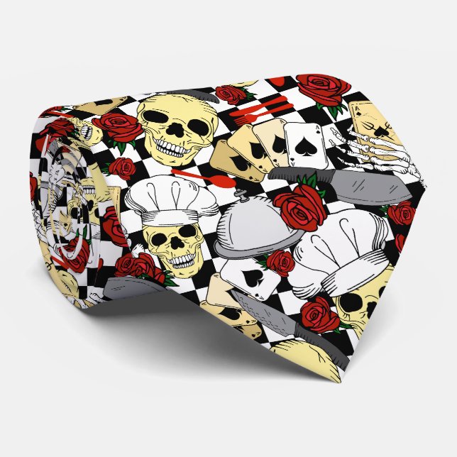Funky Skulls Rote Rosen Prüfed Koch Muster Krawatte (Gerollt)