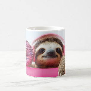 Funky Sloth mit rosa Kopfhörer und Diskothek Kaffeetasse