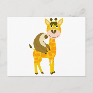Funky Sloth Riding a Giraffe Cartoon Postkarte