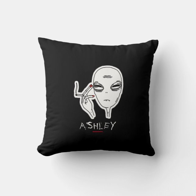 Funky Smoking Alien W/Red Nails Personalisiert Kissen (Vorderseite)