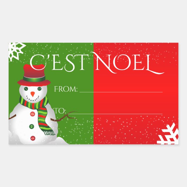 Funky Snowman in Red White und Green Rechteckiger Aufkleber (Vorderseite)