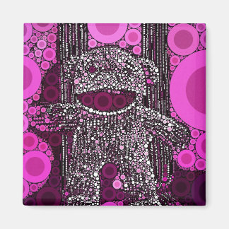 Funky Sock Monkey Circles Pop Art Magnet