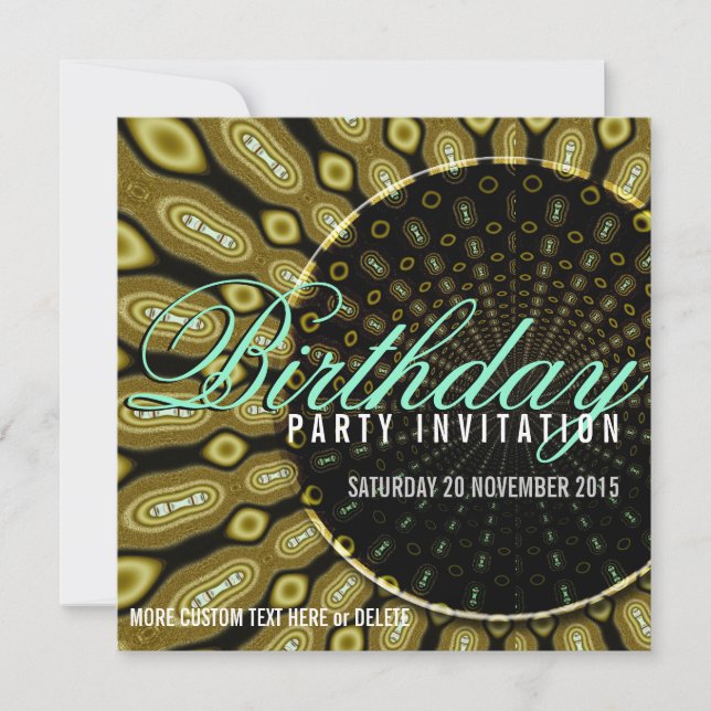 Funky Solar Sonnenblumen Olive Green + Minze Party Einladung (Vorderseite)