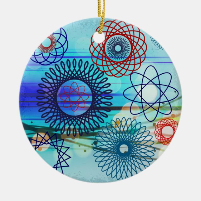 Funky Spirograph Geometric Muster Blue Design Keramik Ornament (Vorne)