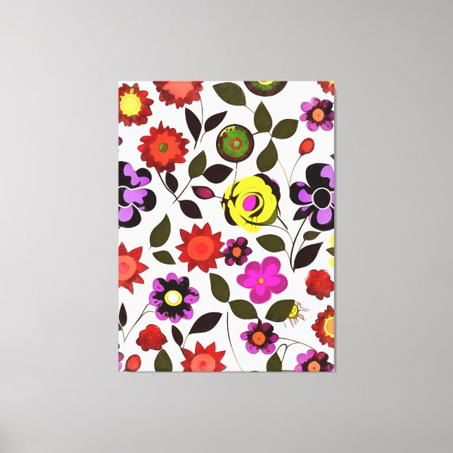 Funky Spring Flowers Seventies Style Leinwanddruck (Vorderseite)