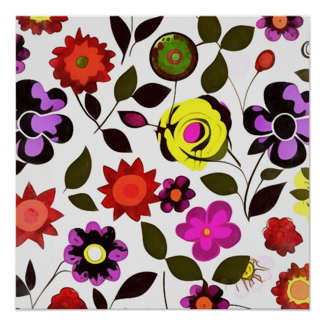 Funky Spring Flowers Seventies Style Poster (Vorderseite)