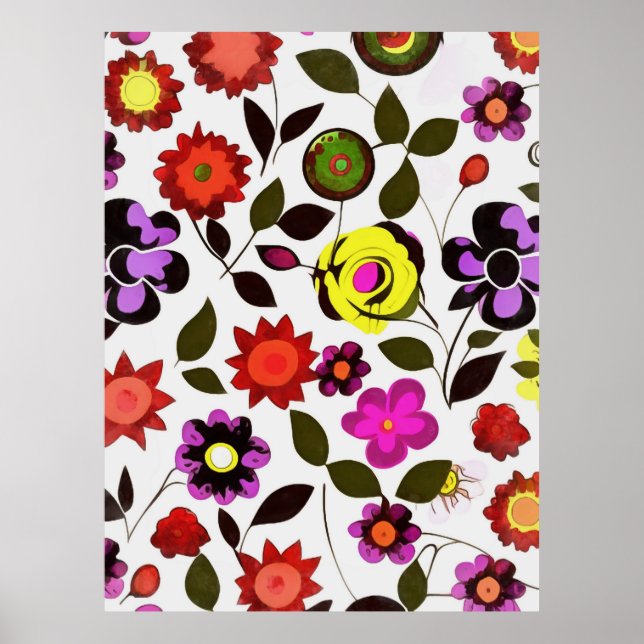 Funky Spring Flowers Seventies Style Poster (Vorne)